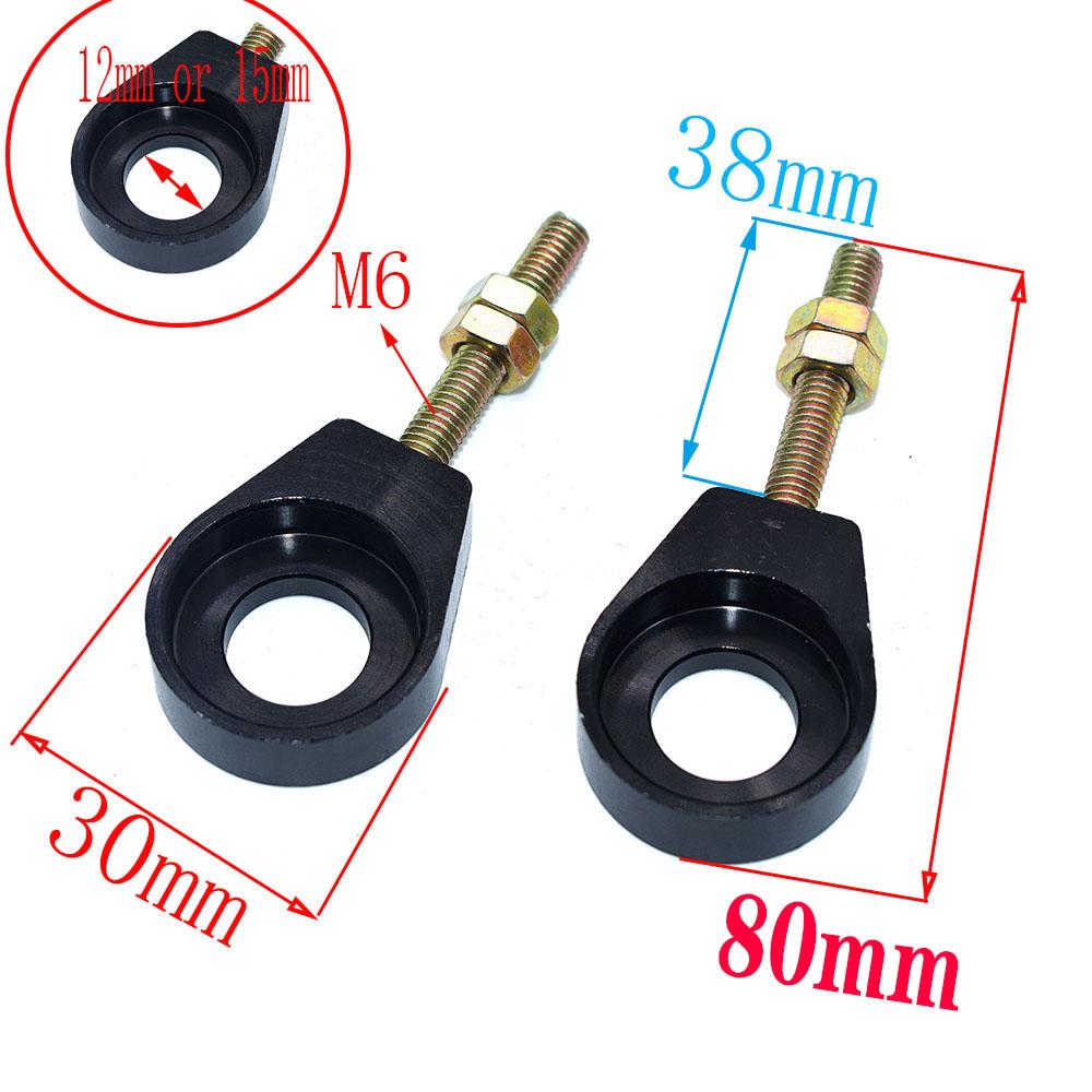 110cc 125cc 140cc Aluminum Chain Tensioner Adjuster Dirt Bike Pit ATV Motorcycle Scooter 12mm or 15mm Rear Wheel axle hole