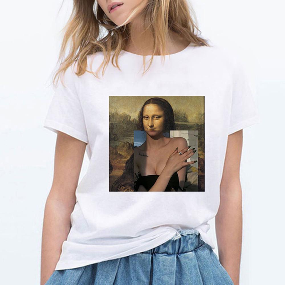 Mona Lisa Ästhetik Harajuku T-Shirt Damen Ullzang Vintage Grafik-T-Shirt Lustiges Cartoon 90er Jahre T-Shirt
