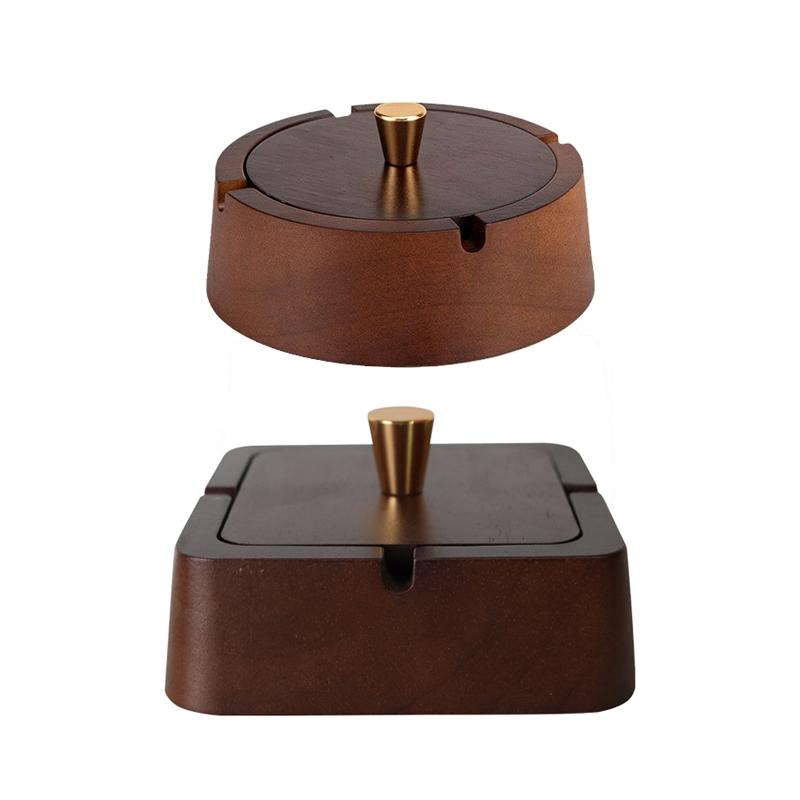 New Chinese-style Solid Wood Ashtray Stainless Steel Inner Liner with Wood Lid High-End Decoration for Home Office Living Room