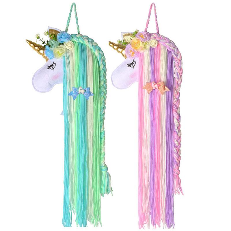 Colorful Unicorn Storage Hanging Rack INS Style Wind Chimes Girls Room Headwear Hair Clip Hairband Organizer Multiuse Home Decor