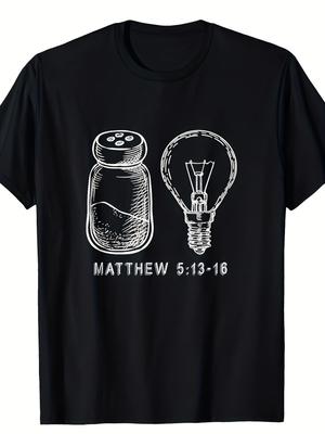Men's Christian Bible Verse Matthew 5 13-16 Salt & Light T-Shirt 100% Cotton Comfort Fit Moisture-Wi