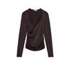 Spring New Women's Clothing Fashion Pure Desire Wind Minimalist Nylon Ruched Long Sleeves Vertical Collar Top 3641315