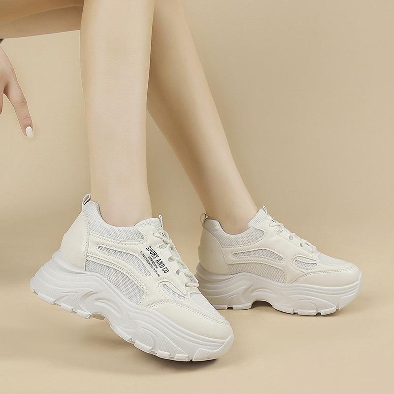 Inner Height Increase and Feet Show Little Dad Shoes Women's Shoes Summer New Muffin Bottom Mesh Casual Platform Sports Shoes