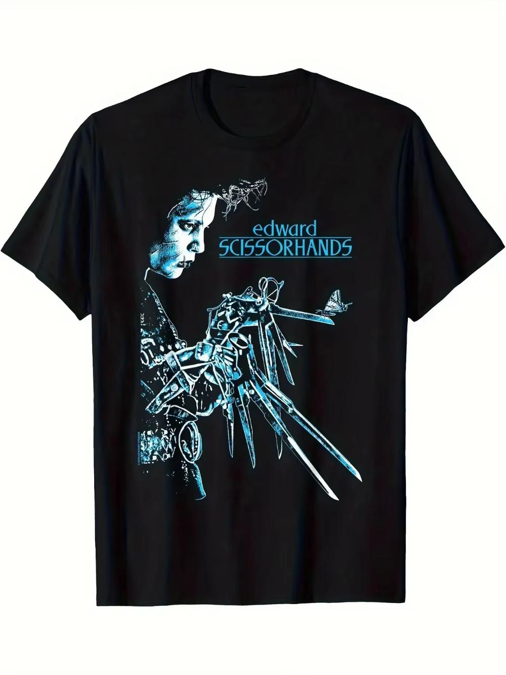 

Men S Edward Scissorhands Movie T-Shirt Tim Style Graphic Tee with Edward S Hands Design - Gothic Halloween Costume Shirt - M... S разноцветный