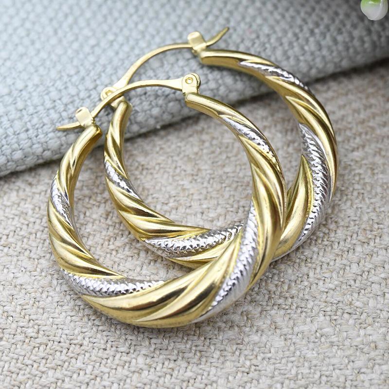 

Huitan Fashion Female Hoop Earrings Two-Tone Copper Color and Gold Color Zircon for Daily Party Trendy Versatile Accessories