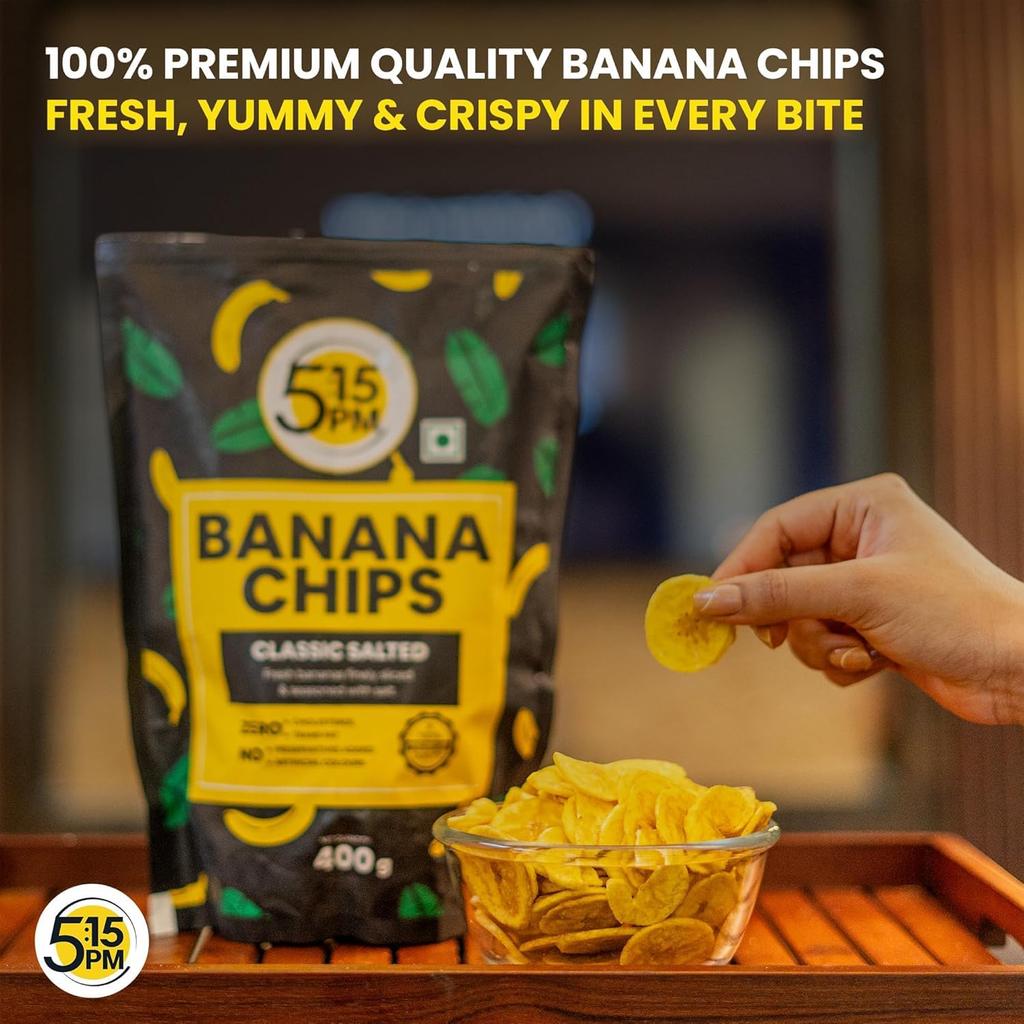 5:15PM Kerala Bananenchips 400g X Packung 2er-Packung | Knusprige gelbe Waffeln Snacks Klassischer gesalzener Geschmack