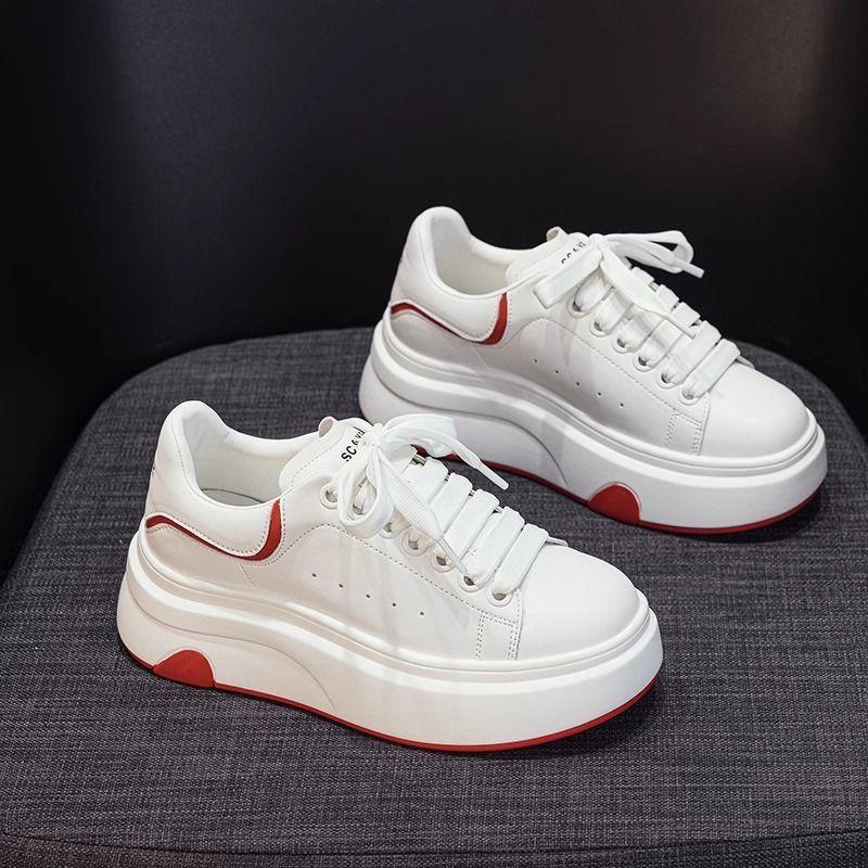 Little white shoes women's spring new shoes versatile round head thick sole heightening sports and leisure board shoes