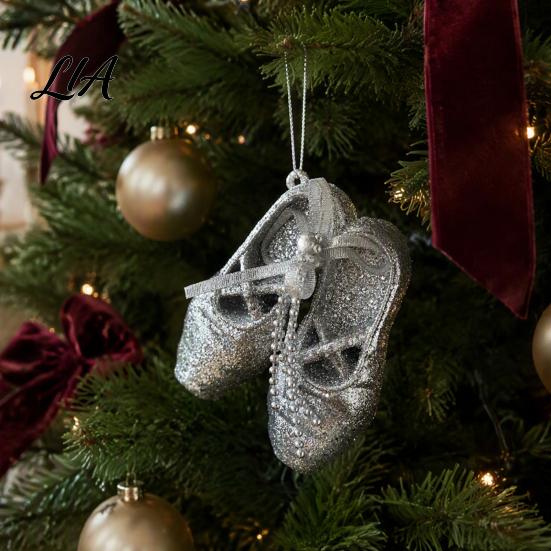 Atmosphere Creating Holiday Ornaments Glitter Ballet Shoes Christmas Ornament, Plastic Dancing Tree Hanging Home Party Decoration with Bow
