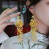 New Chinese-style Retro Palace Bridal Earrings, Hanfu and Cheongsam Accessories, Classic and Elegant, with a High Aesthetic Appeal, Featuring Golden