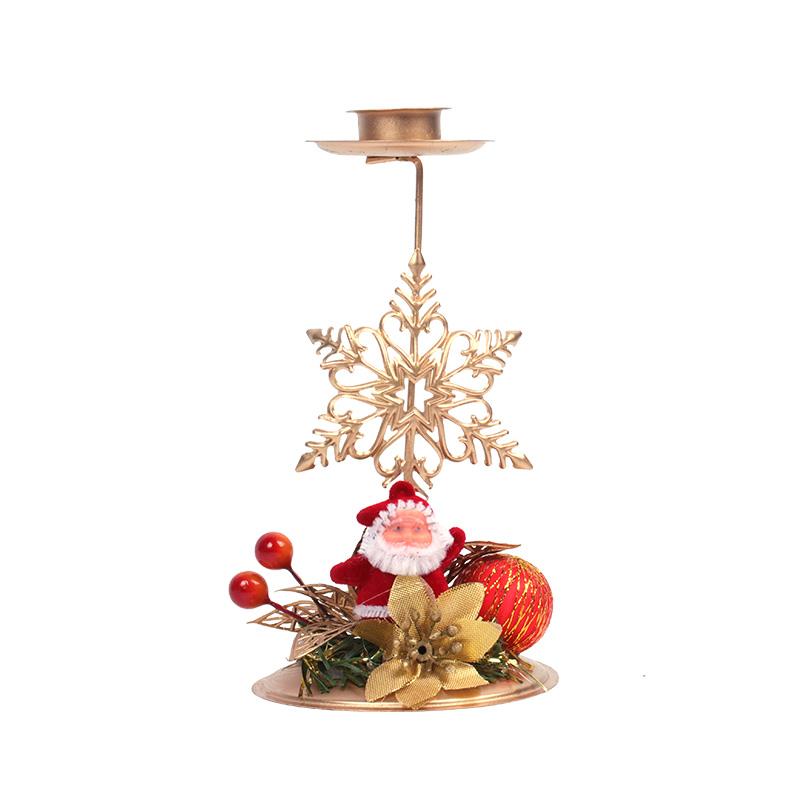 Christmas Candle Holder with Artificial Snowy Pine Needles Iron Candlestick Holiday Table Centerpiece Christmas Home Decorations