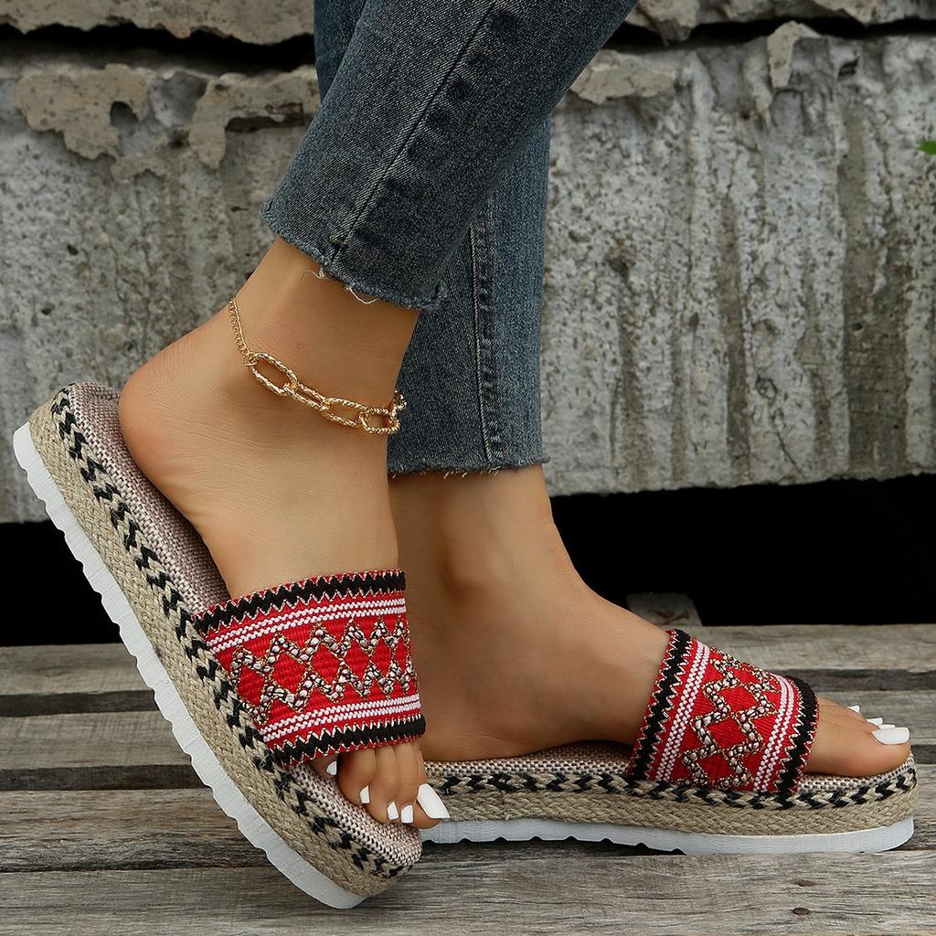 Ladies' Wedge Heel Sandals, Thick-soled Shoes Made of Woven Hemp Rope, and Comfortable Sponge Slippers