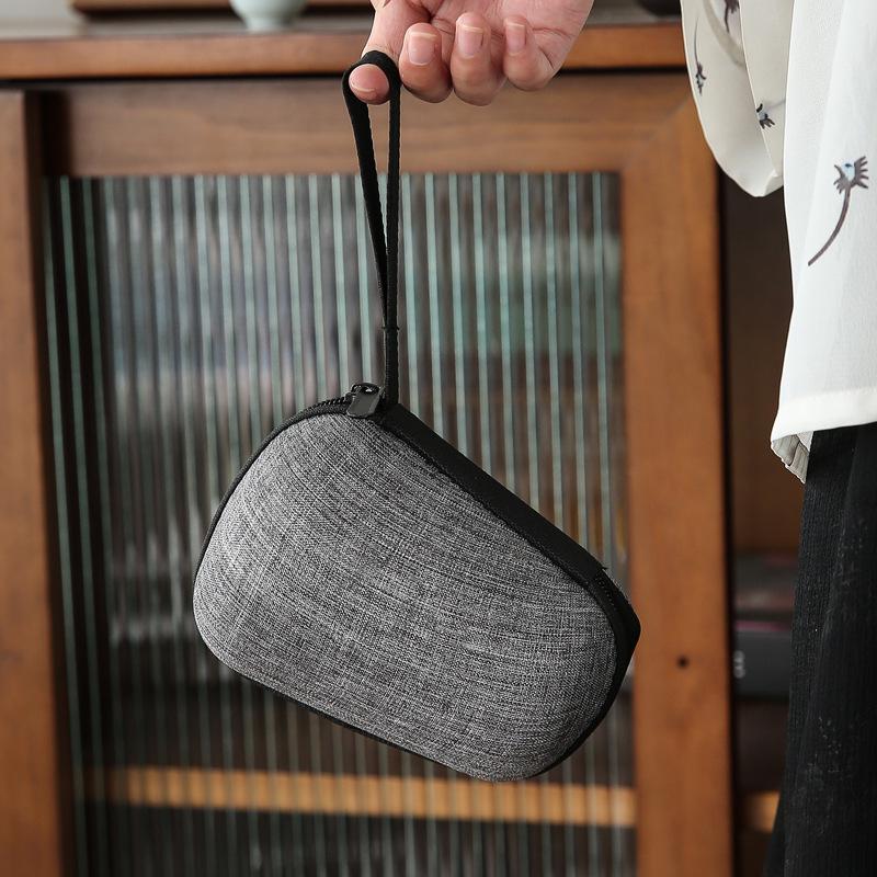 Dehua White Porcelain Travel Kung Fu Tea Set with Bag: 1 Bowl, 4 Cups, Glass Quick Cup, Gift Option, Customizable Logo.