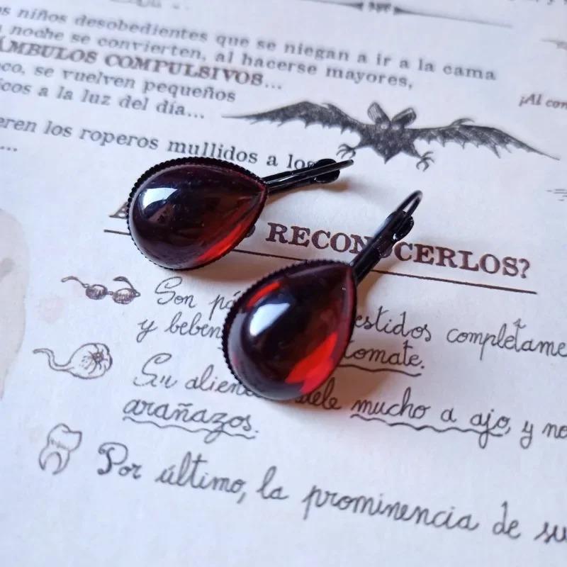 Gothic Vampire Blood Red Teardrop Earrings for Women Vintage Mystery Witch Black Earrings Personalized Party Jewelry Accessories