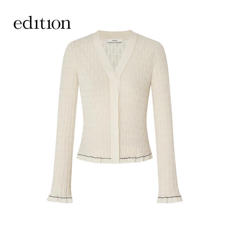 Edition Women's Sheer Textured Bell Sleeve Knit Cardigan