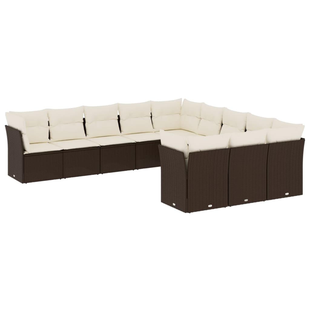 11-teiliges Gartensofa-Set mit Polstern braunes Polyrattan