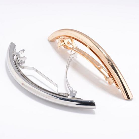 Women's Metal Golden Tone Silver Plated Tube Shape Barrette Hair Clips Hairgrip