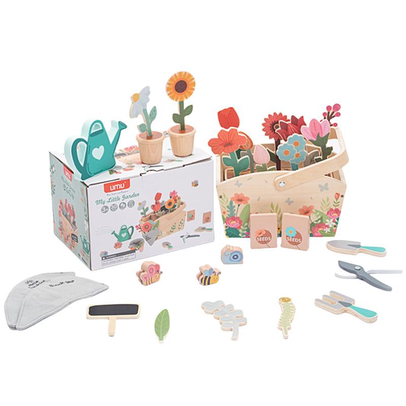 

Children Pretend Montessori Educational Toys Wooden Simulation Garden Flowers Stacking Block Building Games for Nursery School