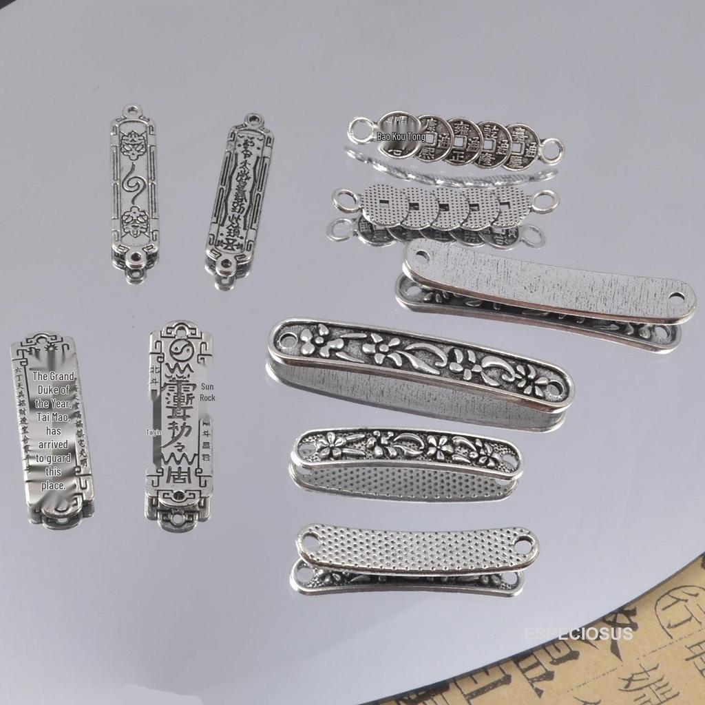 Retro Silver Alloy Double Hole Pendant Tag for DIY Jewelry Making