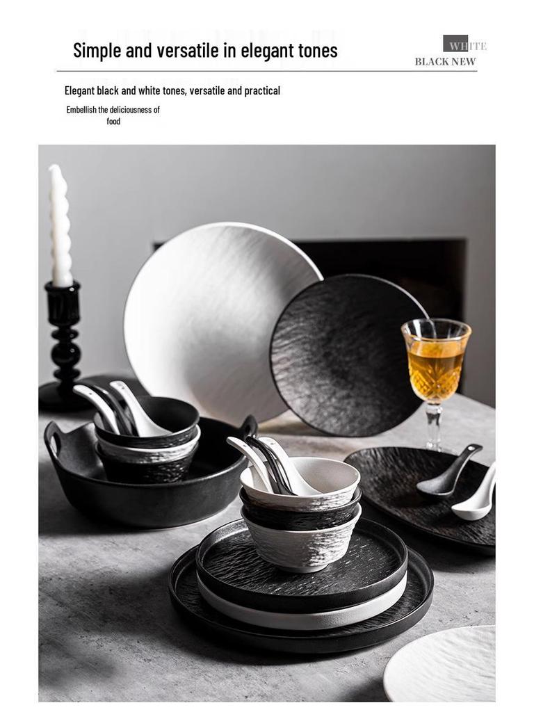 Luxe Keramisch Westers Steak- en Dessertbord met Steenstructuur - Perfect voor Hotels en Huizen