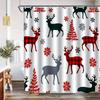 Snowflake Deer Pattern Shower Curtain, Suitable For Home Bathroom Decoration, Polyester Fabric Bathtub Window Curtain