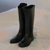Leather Skinny Knight Boots Women's Thick-soled Waterproof and Non-slip But Knee Long Rain Boots Tall Women's Boots