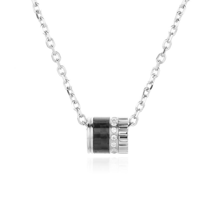 Adjustable Carbon Fiber Pendant Necklace Men Women Geometric Minimalist Long Chain With Removable Bead Titanium Steel