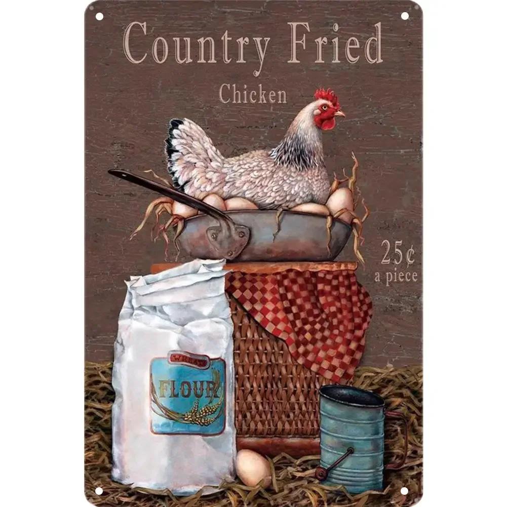 Vintage Tin Sign - Home Is Where the Chickens Are - Metal Signs Funny for Farmhouse Decor - Metal Wall Art for Chicken Coop