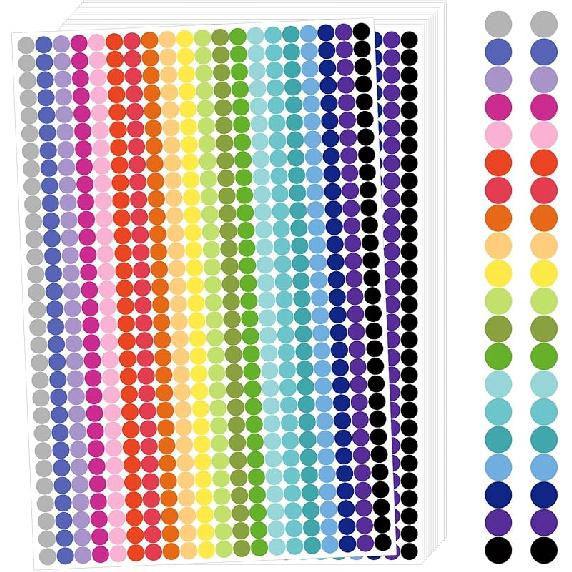 12000 PCS Small Colored Dot Stickers, 1/4" Round Color Coding Labels,20 Colors Circle Tiny Dot Stickers for Classroom, Office, Library, Inventory