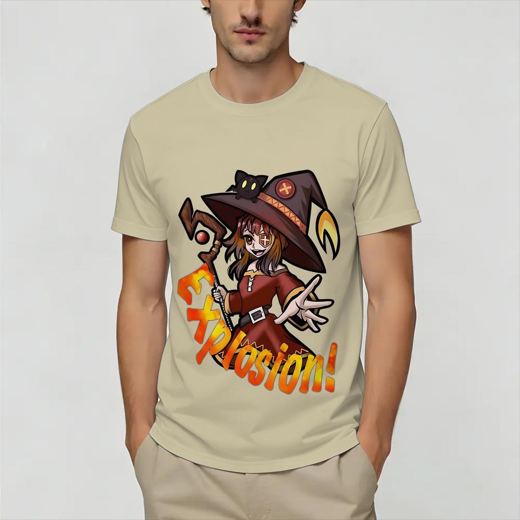 Megumin KonoSuba Unisex T Shirts Novelty Tee Shirt Short Sleeve Crew Neck TShirts Pure Cotton Printed Clothing