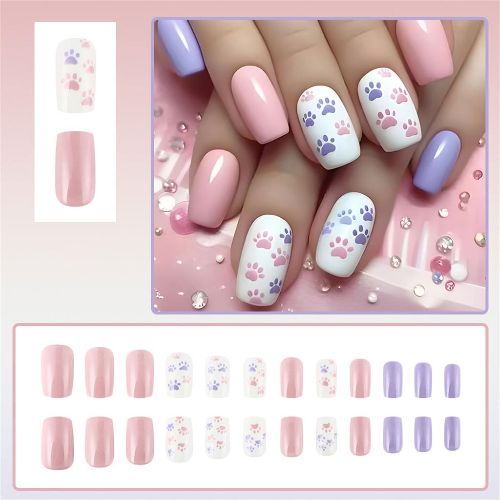Square Press On Nail French Tip Fake Nails Glues On Nail Cat Paws Designs Artificial Nails Acrylic Nail Stick On Nails