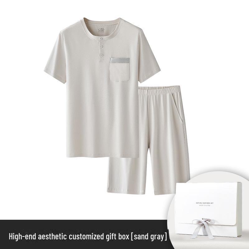 Men's Modal Cotton Short-Sleeve Pajamas: Solid Color Casual Loungewear for Teens and Boys - Spring, Summer, Autumn Collection