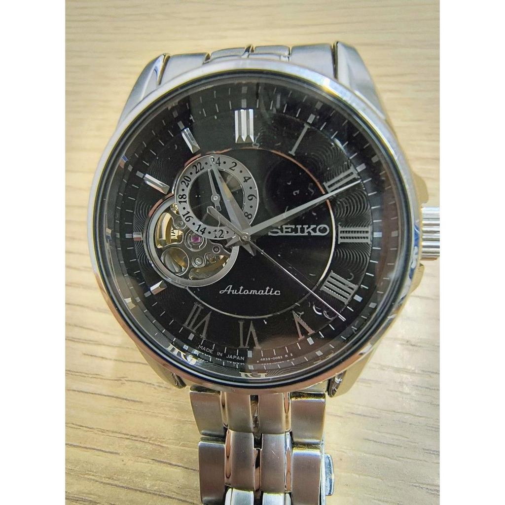 Used SEIKO automatic watch black dial open heart arm circumference approximately 180mm