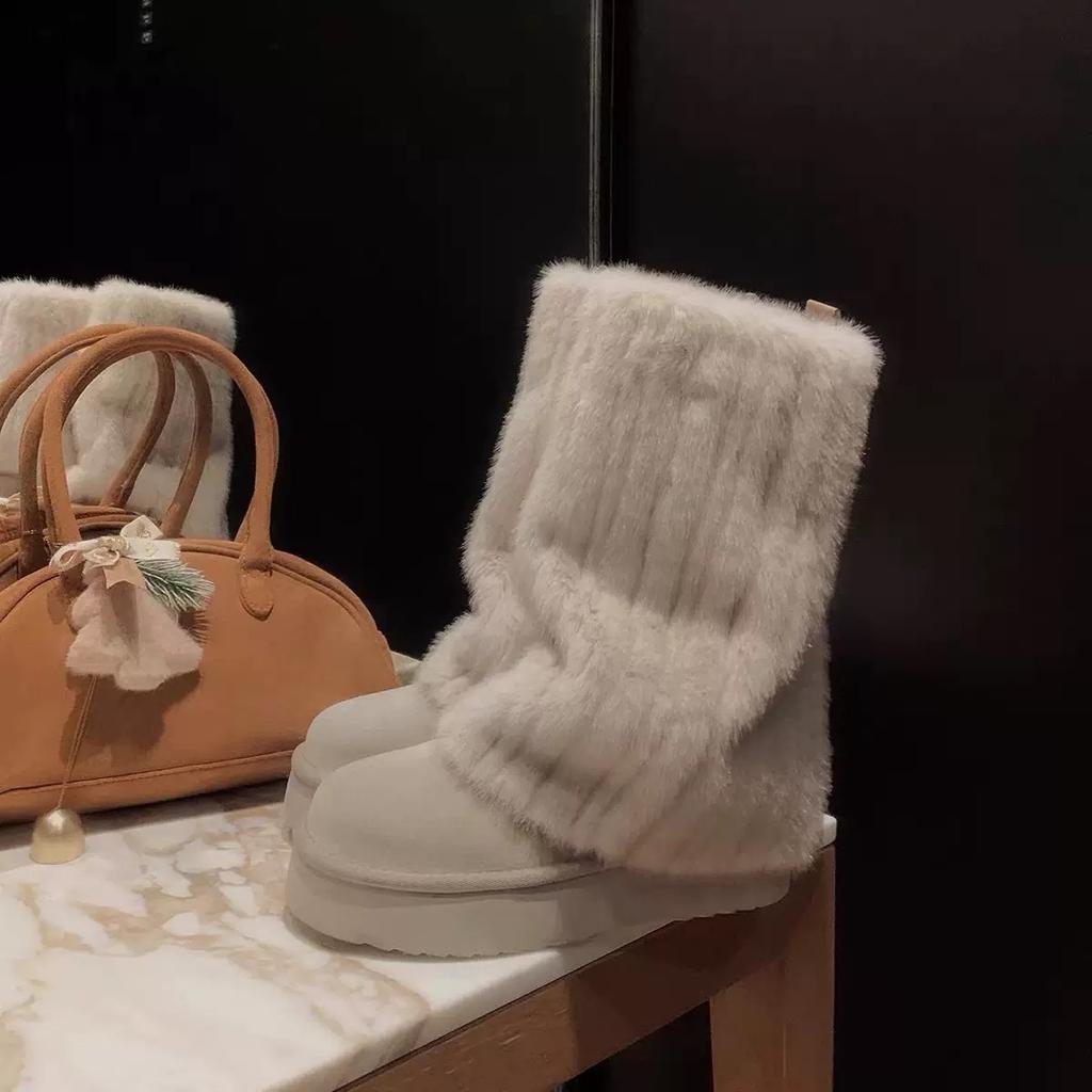 Iceland Schneestiefel für Damen mit erhöhter Innenhöhe, dicke Sohle, rutschfest, mittelhoch, flauschig, warm und aus Samt, Baumwollschuhe von Northeast