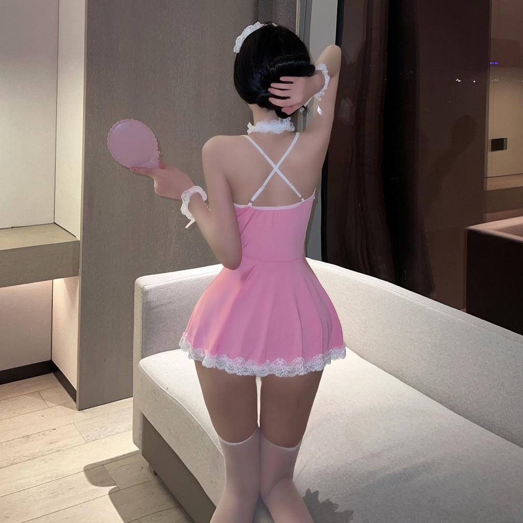 Seductive Plus Size Maid Lingerie Set: Sheer Lace Passion Suit with Women's Bag, Easy Removal