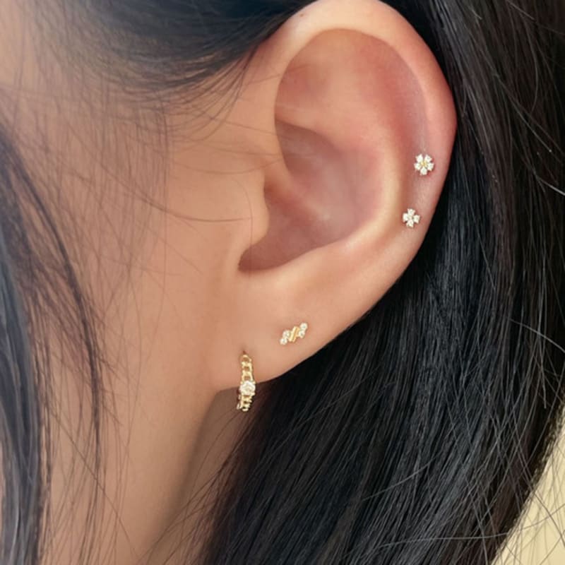 Youngglow 14k Chain Cubic One Touch Ring Earring