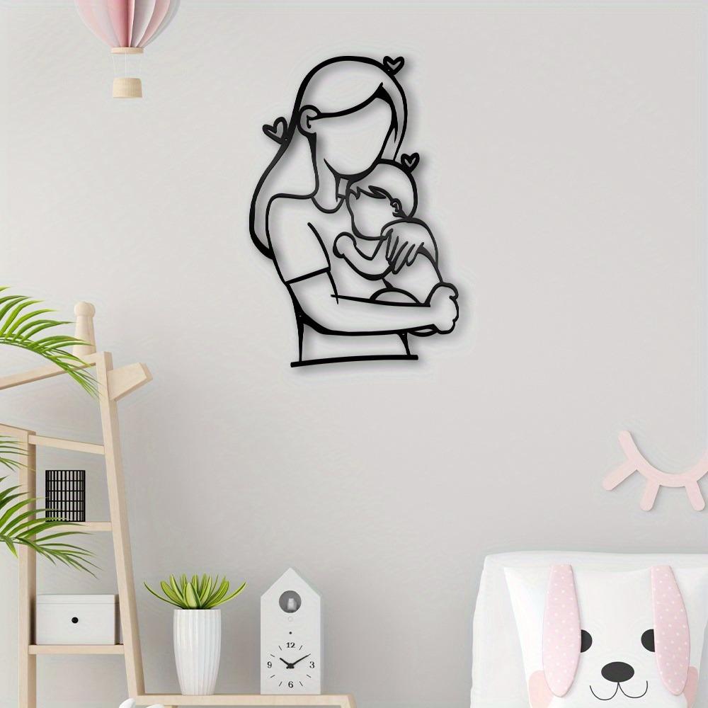 Black Metal Wall Art Mother Holding Child, Home Decoration, Housewarming Gift, Living Room Bedroom Hanging Decor
