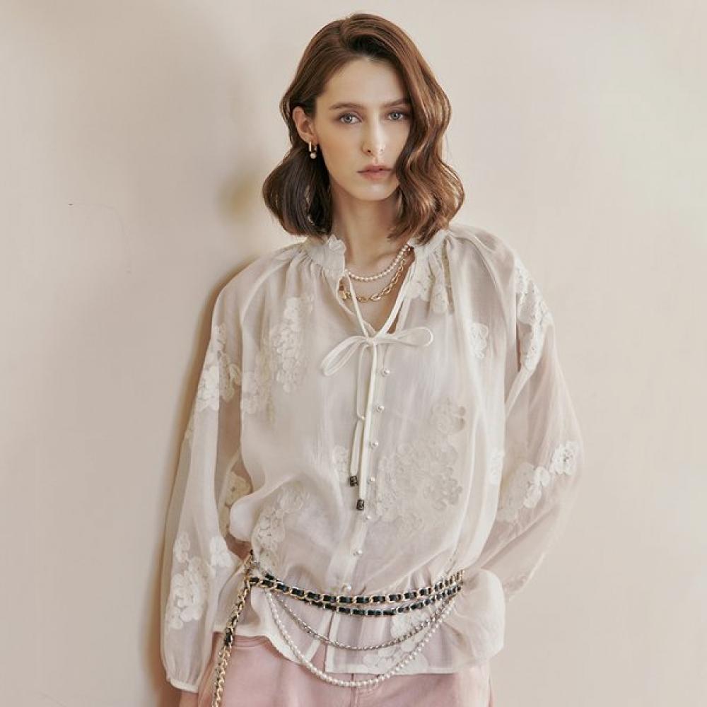 Maxza Bohemian Floral Embroidery Volume Sleeve Blouse Ze05qb403nh Ivory/FREE