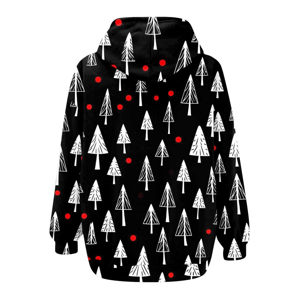 Ladies Fashion Casual Christmas Print Sweatshirt Autumn Winter Long Sleeve Cardigan Jacket With Pocket Zipper Hoodie Jacket