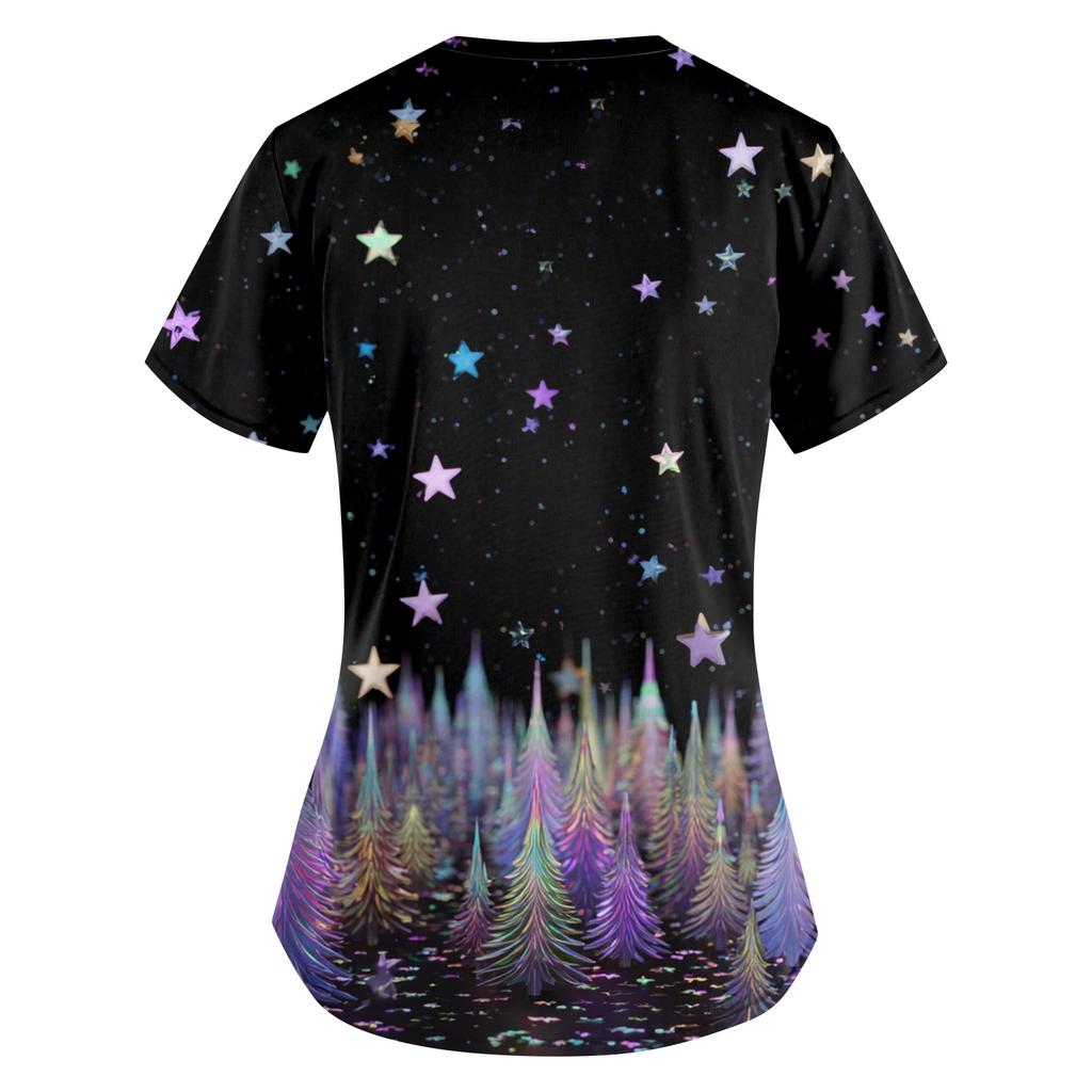 Dámská potisková uniforma Pracovní uniforma Výstřih do V Kapsy Základní Pulovr s krátkým rukávem