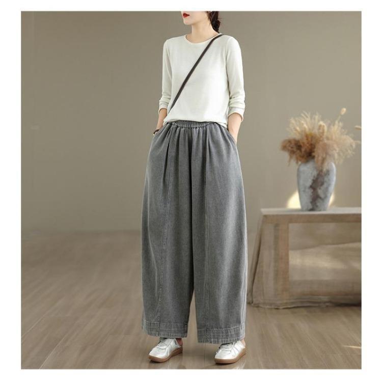New Women Autumn Denim Jeans Big Size Casual Loose Trousers Long Pants Plus Size