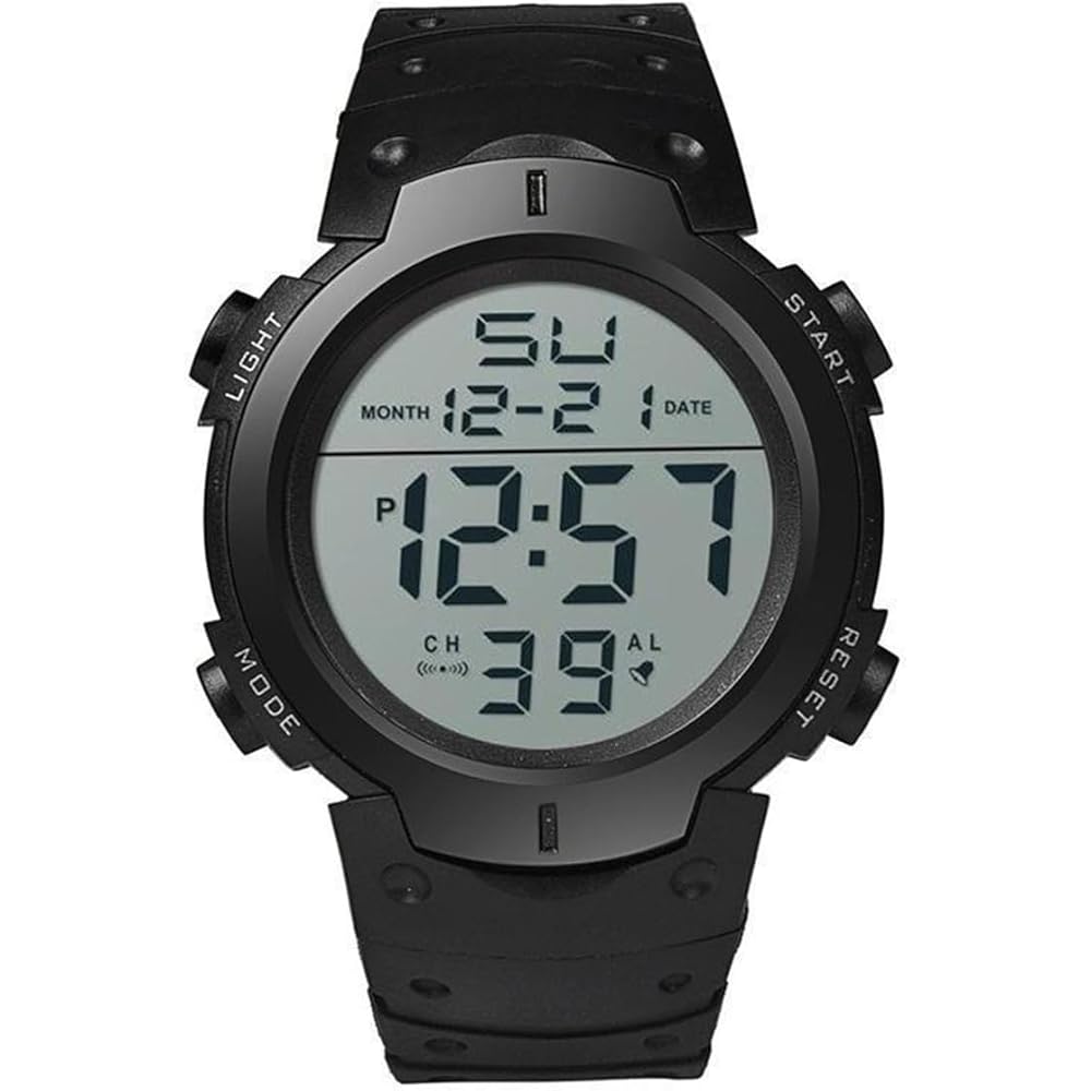 Digital Sports Watch Men s Large Display Waterproof LED Alarm Stopwatch Lightweight Black