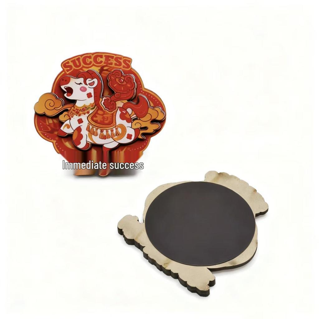 2026 Jahr des Pferdes Holz Cartoon Kühlschrankmagnet - Frühlingsfest Atmosphäre