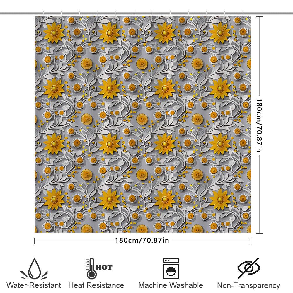 Sunflower Shower Curtainfloral Print Bathroom Decor, Waterproof Polyester Fabric For Home Use, Yellow Flowers Design Size Custom