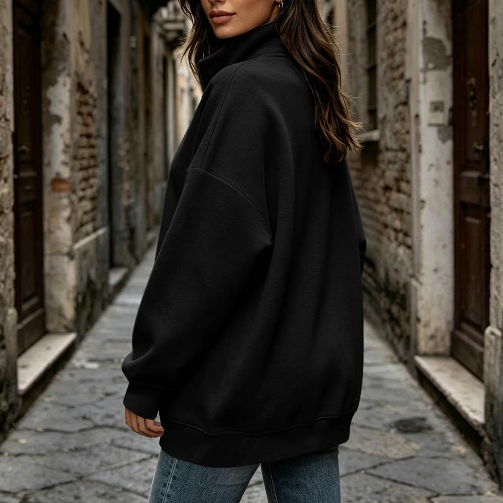 Women's Casual Half Zip Long Sleeve Pocket Hoodie
