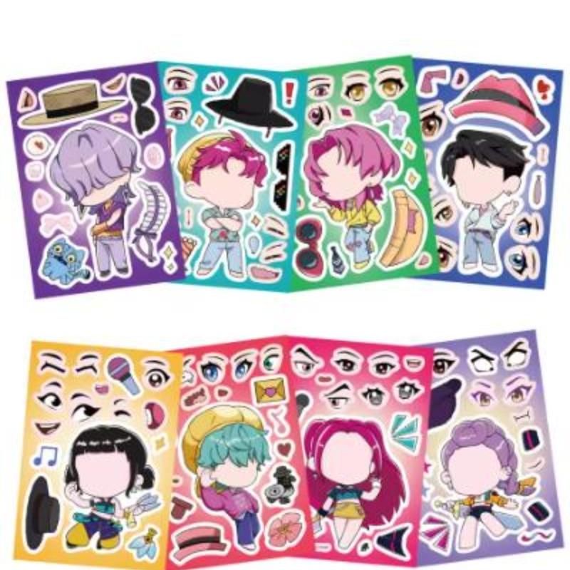 8/16/24Sheets Funny Kpop Demon Hunters Make A Face Puzzle Stickers Kids DIY Game Children Jigsaw  Toy Gift