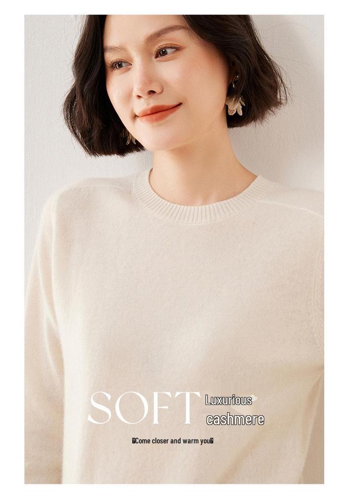 Women's Classic Round Neck Cashmere Blend Sweater - Solid Color, Loose Fit, Soft, Skin-Friendly, and Versatile.