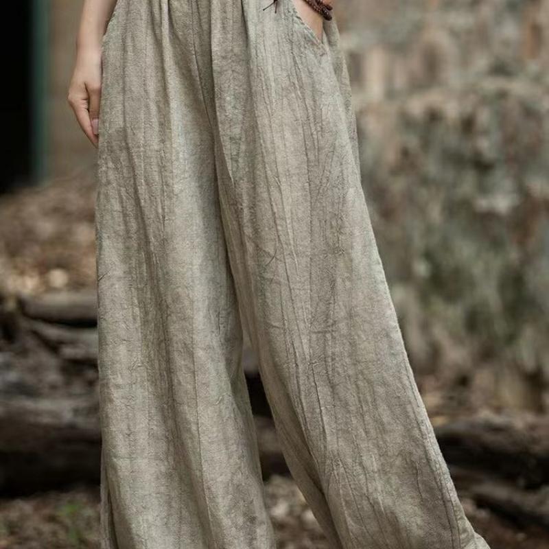 Vintage Tie-Dye Distressed Cotton Linen Casual Long Pants Women's Summer Loose Slimming Textured High Waist Drape Lantern Pants