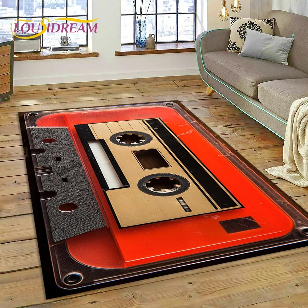 3D Music Cassette Tape Retro Recorder CD Instrument Carpet Rug for Bedroom Living Room Home Sofa Decoration, Kid Decor Floor Mat