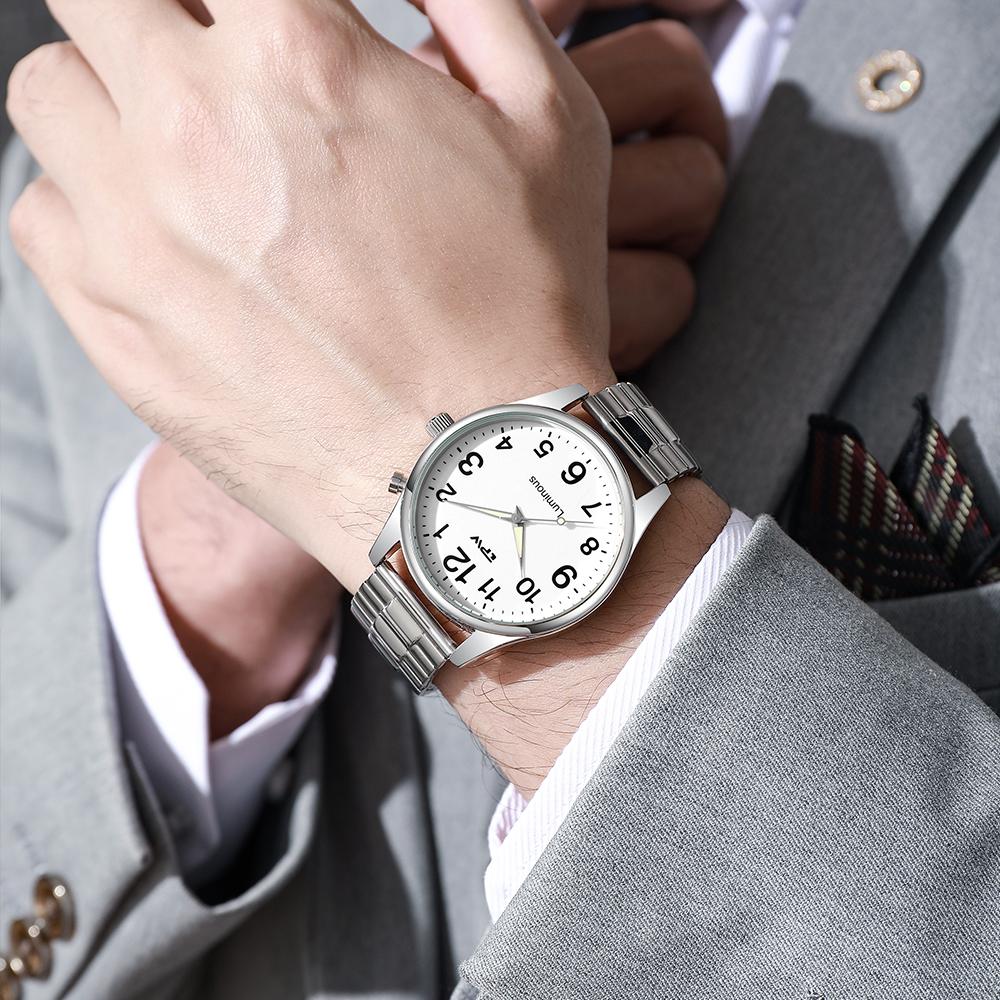 TPW Light Up Watch Dial Full Luminous Face 40mm Easy Reader Steel Strap 3ATM