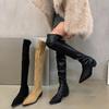 Vintage Pointed Toe Women Over The Knee High Boos Autumn Winter Female Thick Heel Knight Long Booties